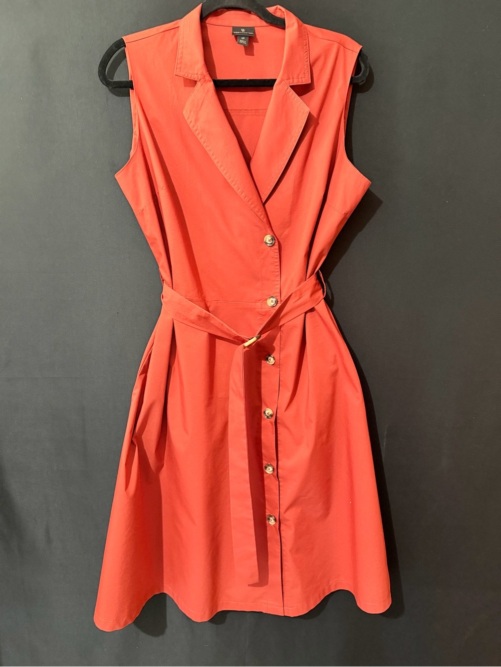 Worthington Coral Sleeveless Button-Front Midi Dress with Belt
